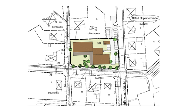 Illustrationskarta som visar hur en byggnation skulle kunna se ut.