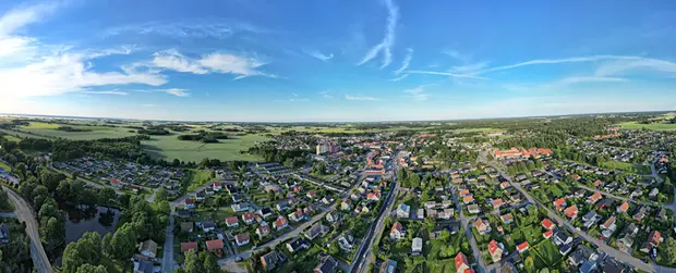 Drönarbild över Grästorps samhälle.