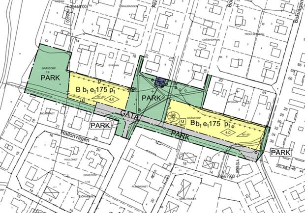 Karta med detaljplanbestämmelser för Vinbärsvägen.